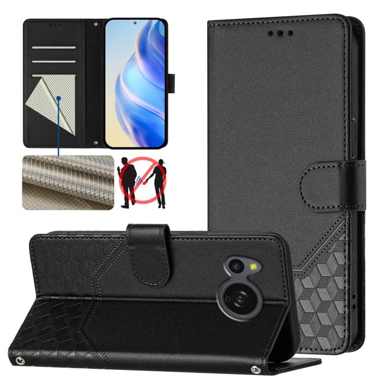 Black embossed leather flip phone case with stand and card slots