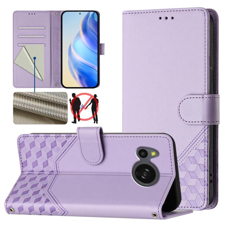 Lavender embossed leather flip phone case with stand and card slots