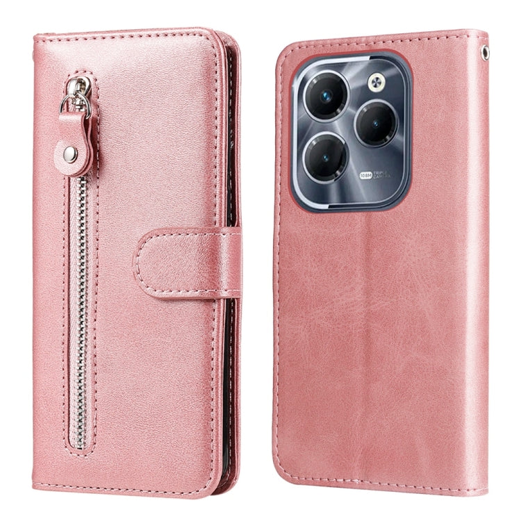 Rose pink leather phone case with zipper, card slot, and fold-over cover for phone