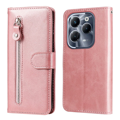 Rose pink leather phone case with zipper, card slot, and fold-over cover for phone