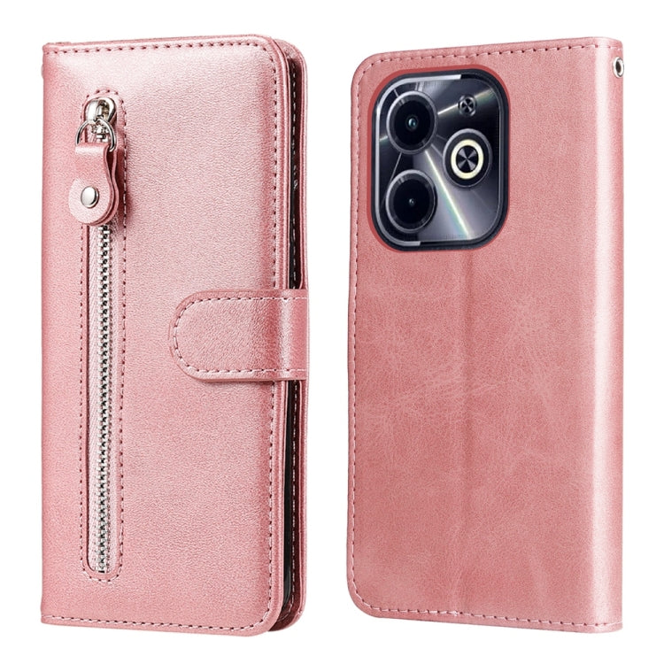 Rose pink leather phone case with zipper, card slot, and fold-over cover for phone
