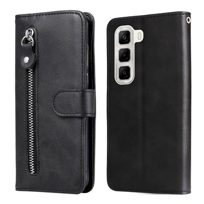 Black leather-style phone case with zipper pull and flip wallet cover