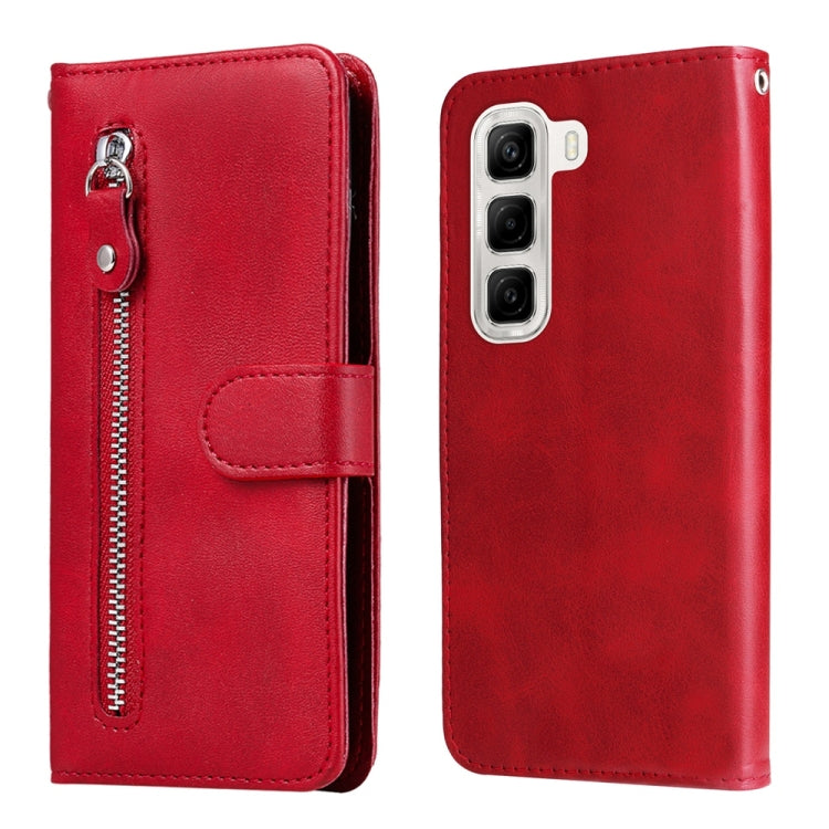 Red leather-style phone case with zipper pull and flip wallet cover