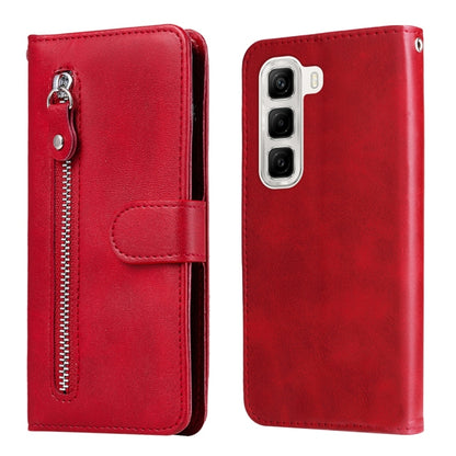 Red leather-style phone case with zipper pull and flip wallet cover