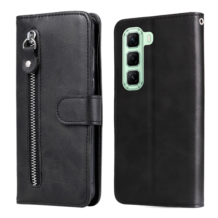 Black leather-style phone case with zipper pull and flip wallet cover
