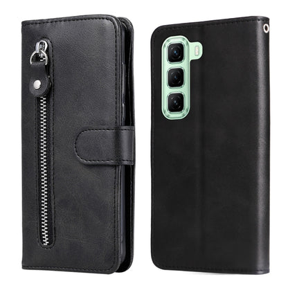 Black leather-style phone case with zipper pull and flip wallet cover