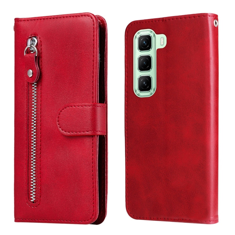 Red leather phone case with zipper pocket and folio flap, wallet-style card holder