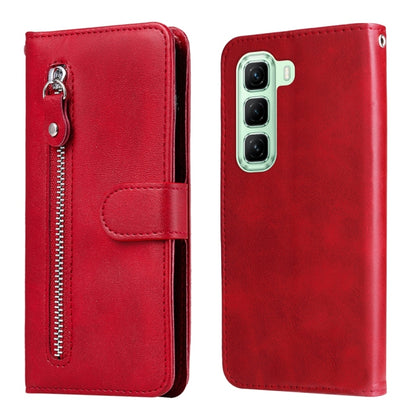 Red leather phone case with zipper pocket and folio flap, wallet-style card holder