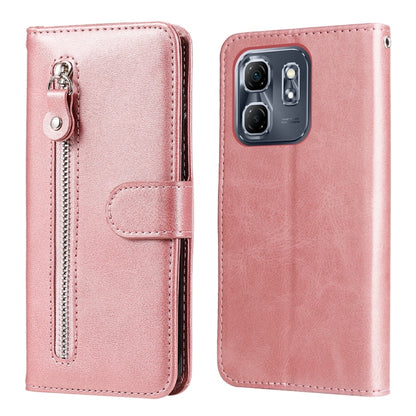 Rose pink leather zipper wallet phone case with flip cover and card holder pocket