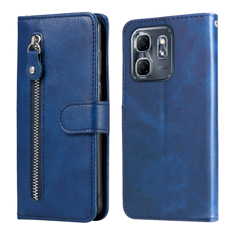 Blue leather zipper wallet phone case with flip cover and card holder pocket