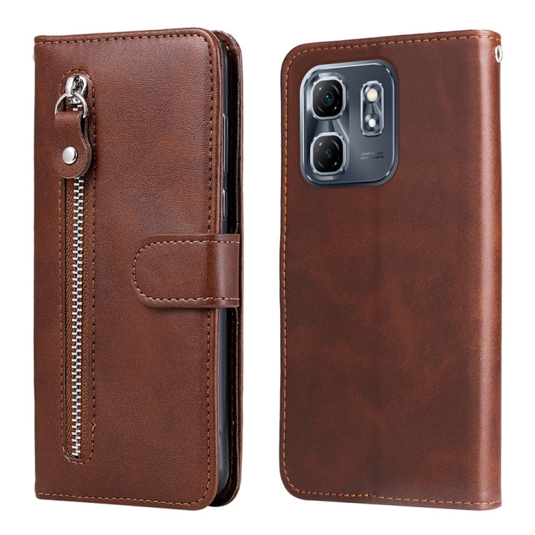 Brown leather zipper wallet phone case with flip cover and card holder pocket