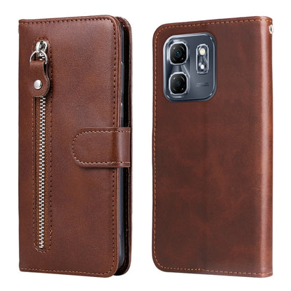 Brown leather zipper wallet phone case with flip cover and card holder pocket