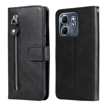 Black leather zipper wallet phone case with flip cover and card holder pocket