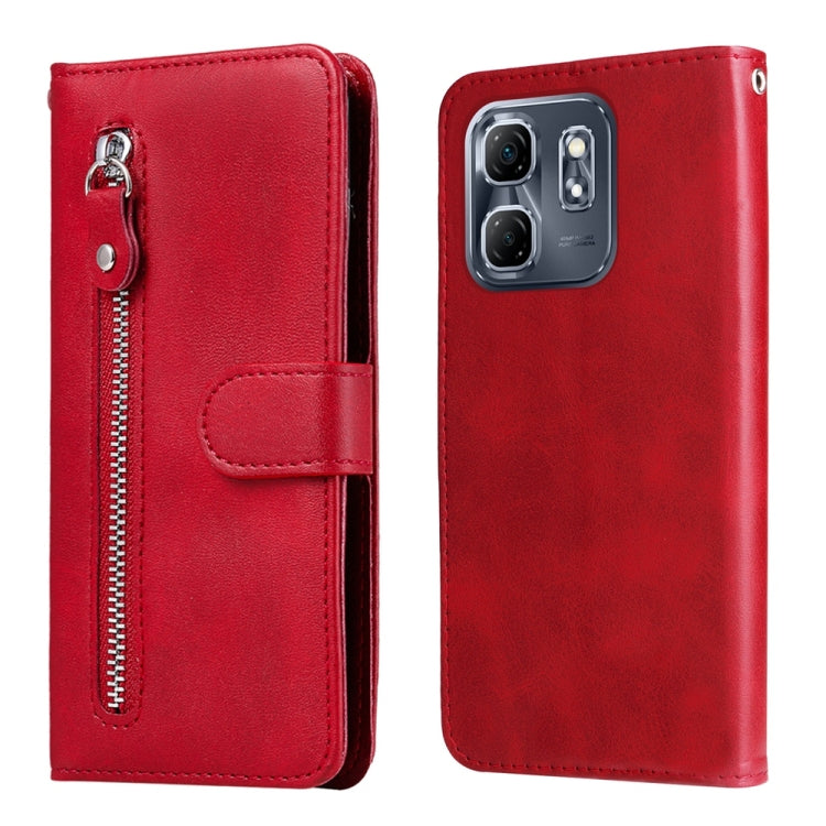 Red leather zipper wallet phone case with flip cover and camera cutout