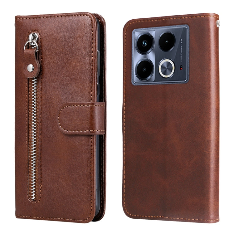 Brown leather phone wallet case with zipper pocket and flip cover card holder