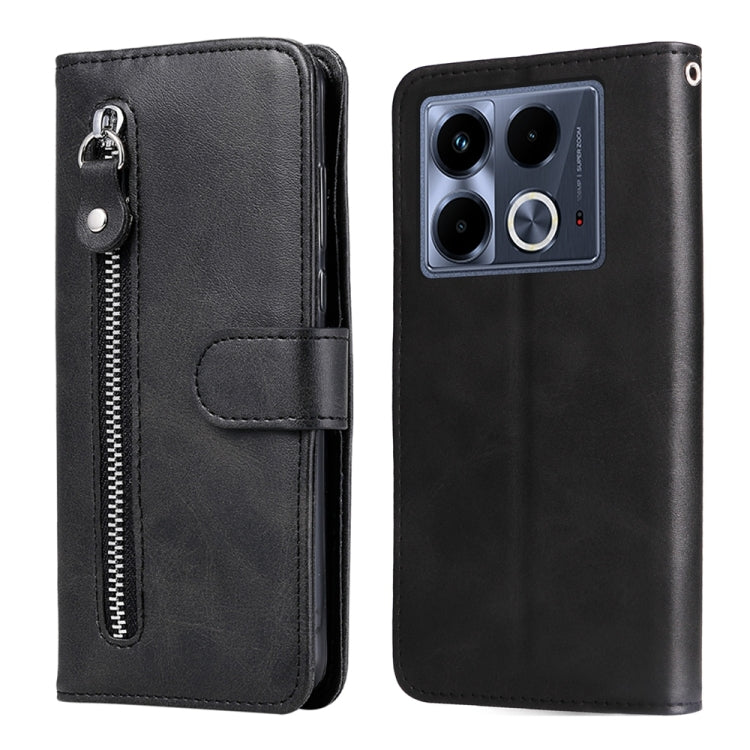 Black leather wallet phone case with zipper pocket and flip cover card holder