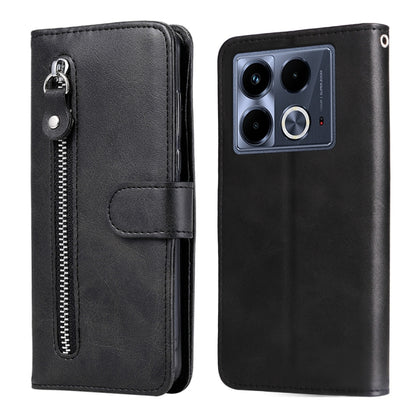 Black leather wallet phone case with zipper pocket and flip cover card holder