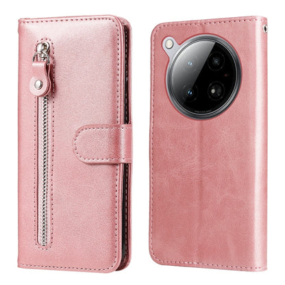 Rose gold leather phone case with zipper pocket and folio flap, wallet-style card holder