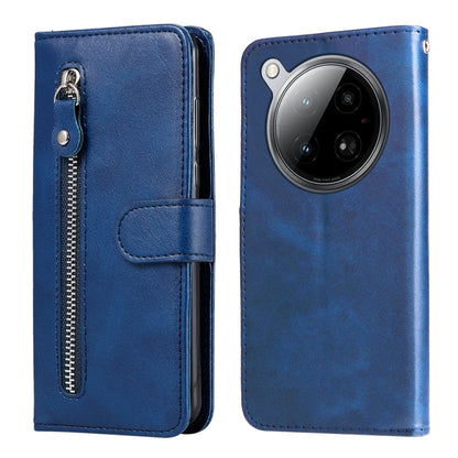 Blue leather phone case with zipper pocket and folio flap, wallet-style card holder