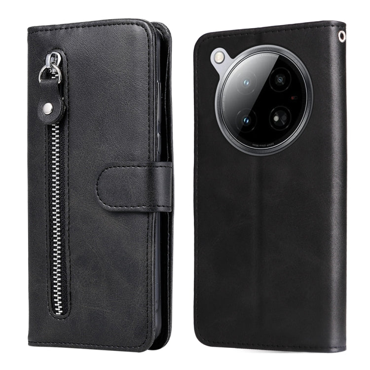 Black leather phone case with zipper pocket and folio flap, wallet-style card holder