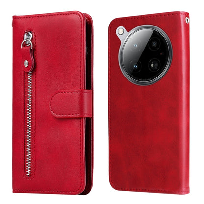 Red leather phone case with zipper pocket and folio flap, camera cutout on back