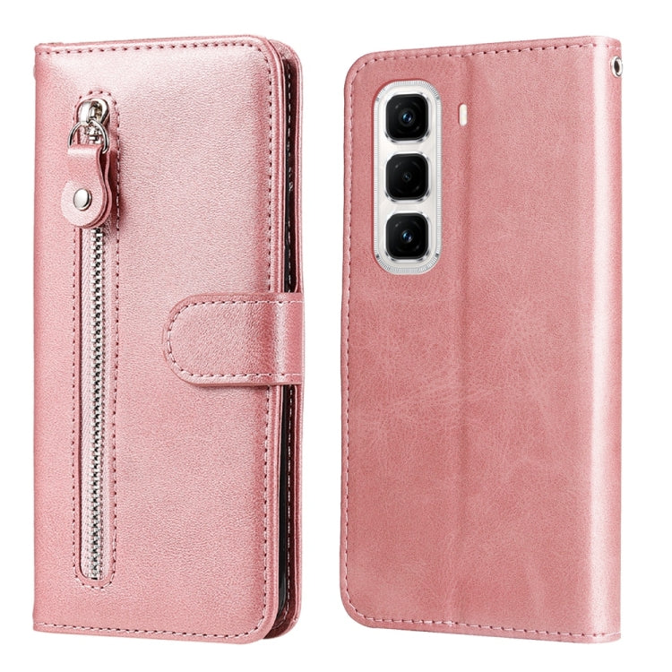 Rose pink leather zipper wallet phone case with flip cover and camera cutout