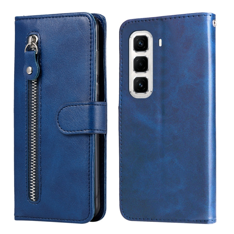 Blue leather zipper wallet phone case with flip cover and camera cutout