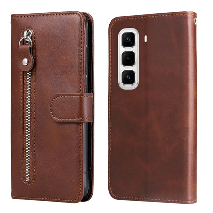 Brown leather zipper wallet phone case with flip cover and camera cutout