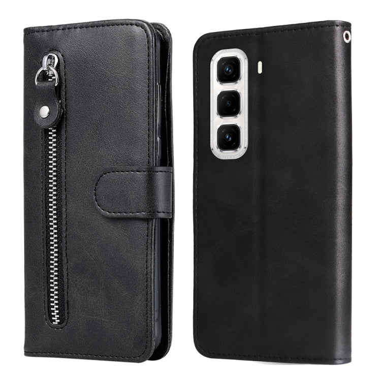 Black leather zipper wallet phone case with flip cover and camera cutout