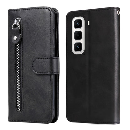 Black leather zipper wallet phone case with flip cover and camera cutout