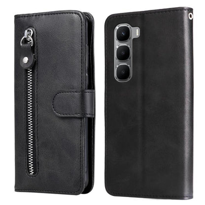 Black leather wallet phone case with zipper pocket and snap-on front flap