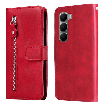 Red leather wallet phone case with zipper pocket and snap-on front flap, card holder