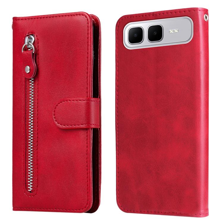 Red leather zipper wallet phone case with flip cover and card holder pocket