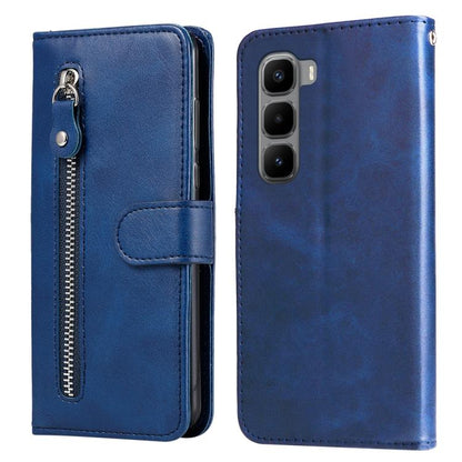 Blue leather wallet phone case with zipper pocket and snap-on front flap, card holder