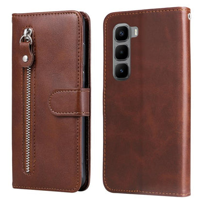 Brown leather wallet phone case with zipper pocket and snap-on front flap, card holder