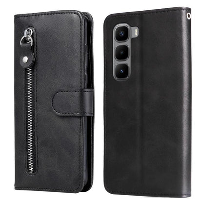 Black leather wallet phone case with zipper pocket and snap-on front flap, card holder