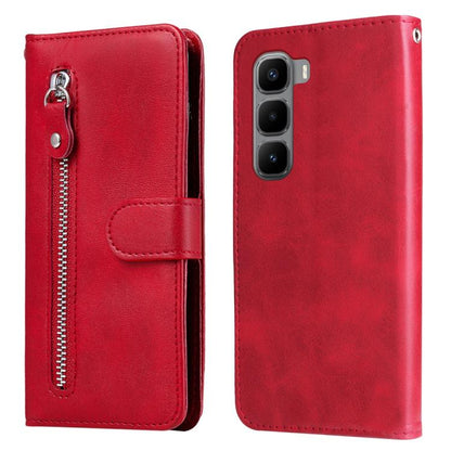 Red leather phone case with vertical zipper and card-slot flap, magnetic closure
