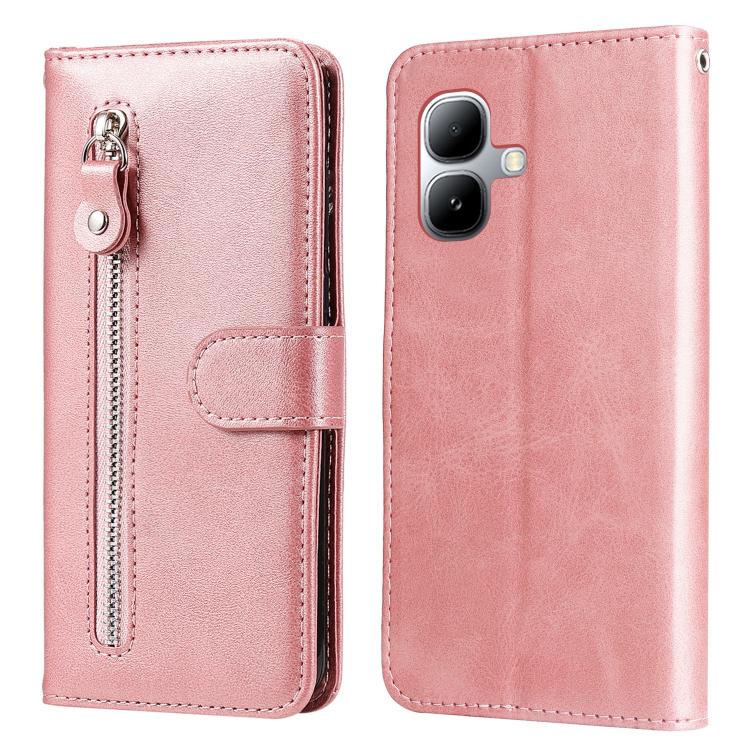 Pink leather phone case with side zipper and folio card holder flap