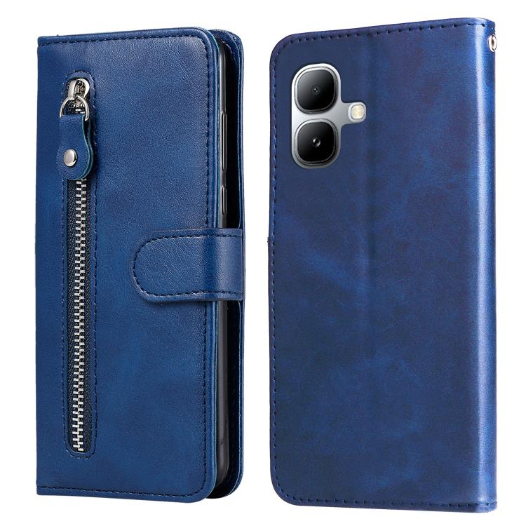 Blue leather phone case with side zipper and folio card holder