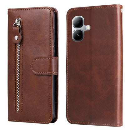 Brown leather phone case with side zipper and card holder flap