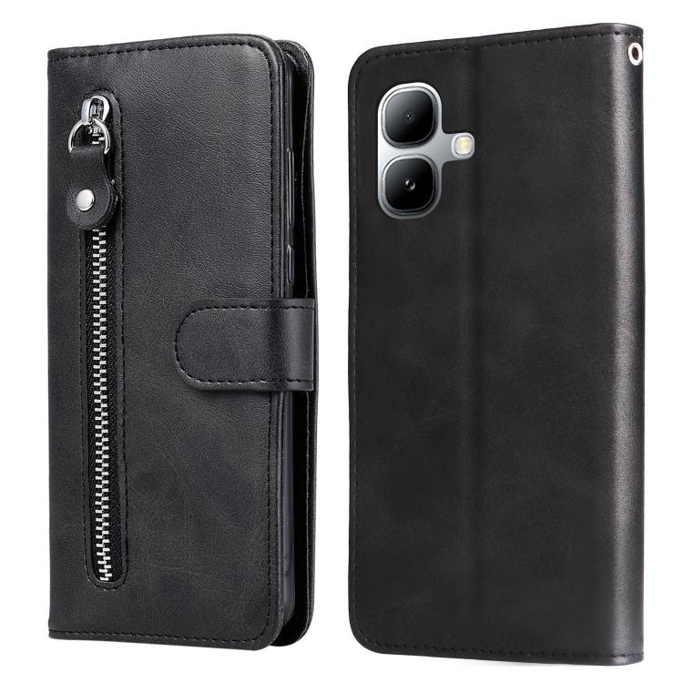 Black leather phone case with side zipper and folio card holder