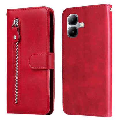Red leather wallet phone case with zipper pocket and snap-on front flap