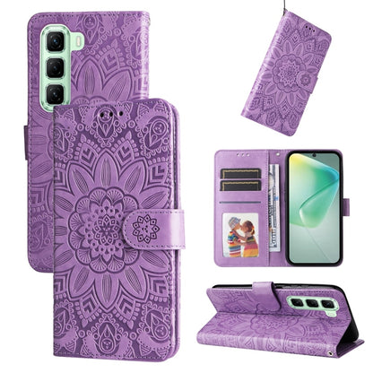 Sunflower embossed leather phone case with flip wallet, purple, card slots