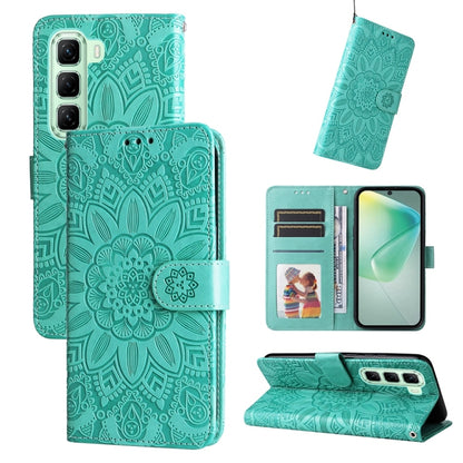 Teal sunflower embossed leather phone case with wallet folio and card slots