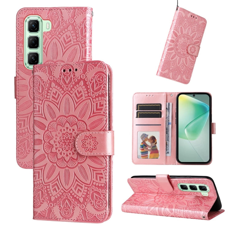 Pink sunflower embossed leather phone case with wallet folio and card slots