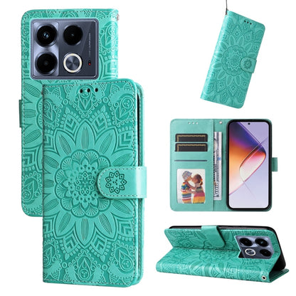Teal embossed sunflower leather folio phone case with card slots and magnetic flap