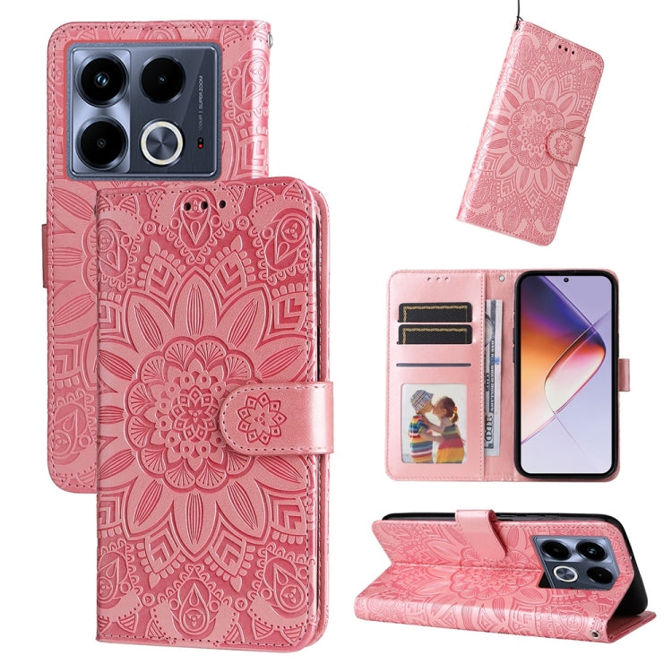 Pink embossed sunflower leather folio phone case with card slots and magnetic flap