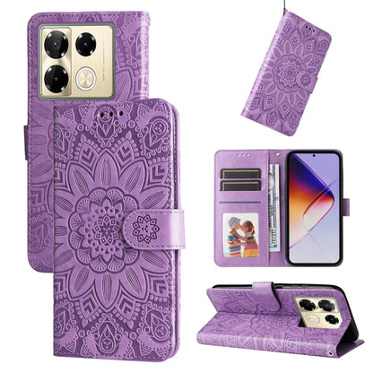 Purple embossed sunflower leather phone case with flip stand and card slots