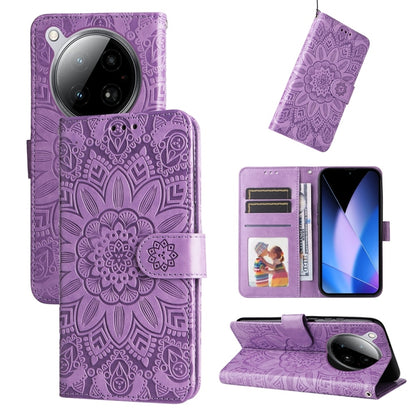 Purple sunflower embossed leather phone case with wallet folio and card slots