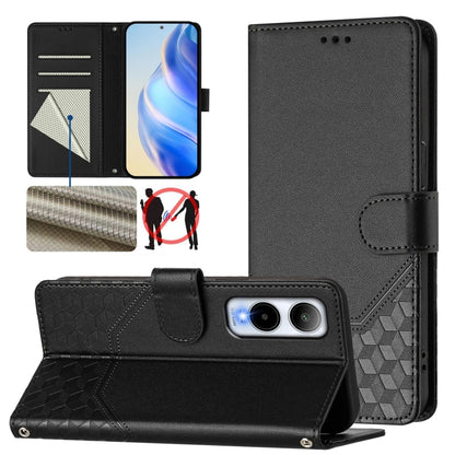 Black leather folio phone case with honeycomb texture and RFID card slots